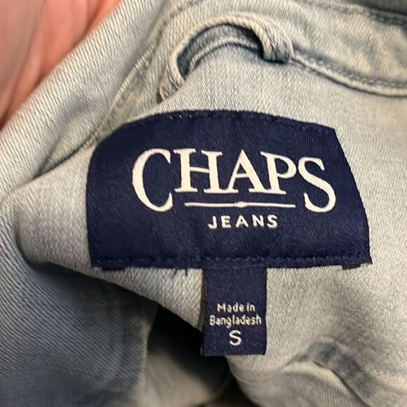 Chaps Blue Distressed Denim Button Closure Jean Jacket Contemporary Casual - Picture 11 of 11